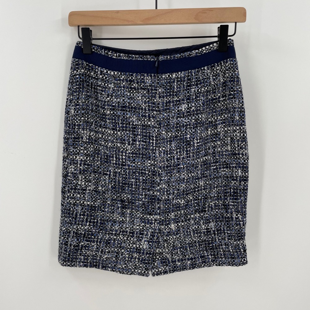 Brooks Brothers Petite Navy Blue Tweed Wool Blend Pencil Skirt 0P Italian Fabric - Picture 3 of 10